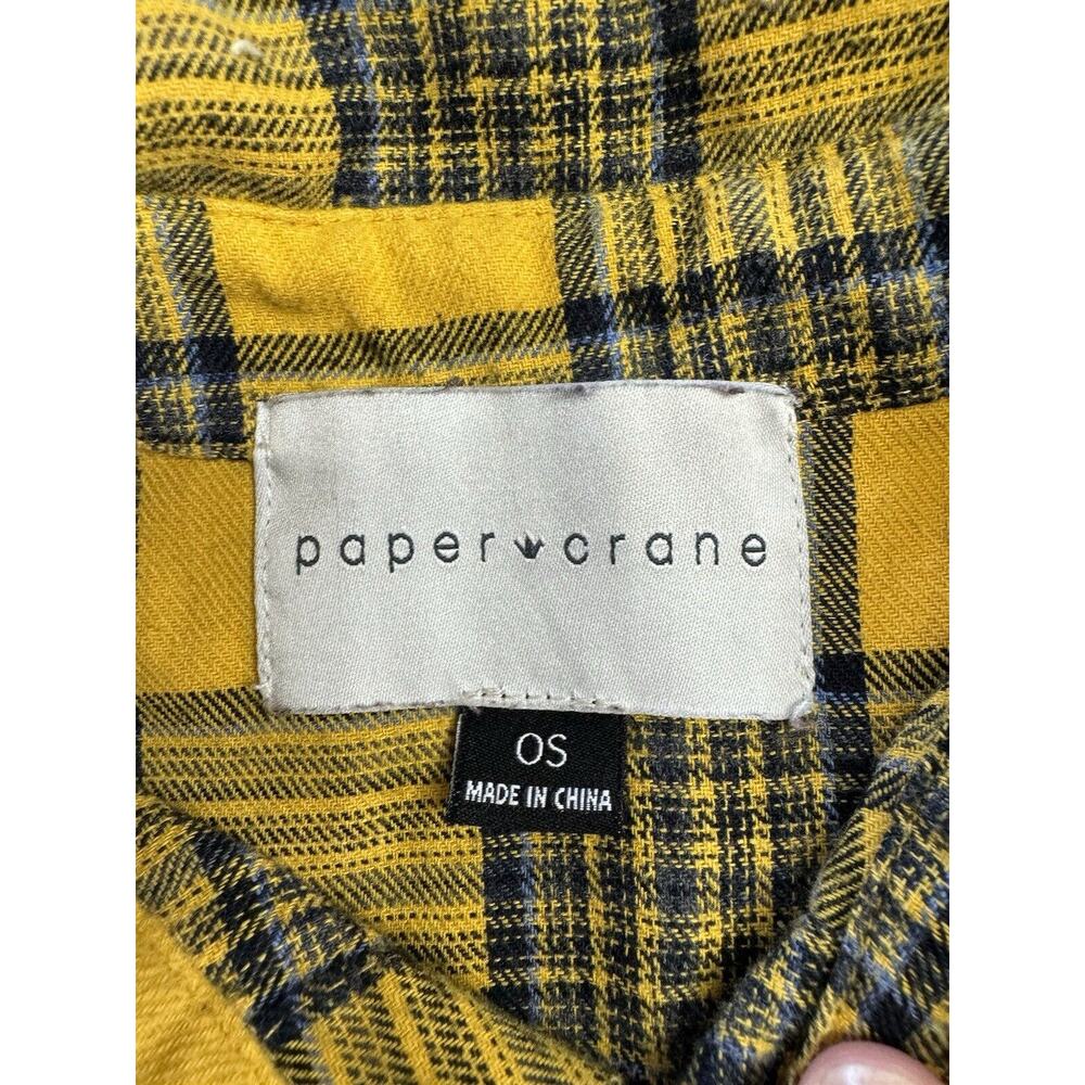 Anthropologie Paper Crane Womens OS Oversized Shirt Yellow Plaid Top Long Sleeve - Picture 3 of 6